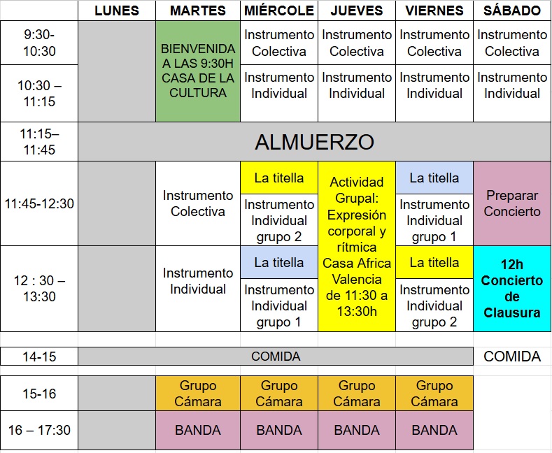 Horarios Seminario de Perfeccionamiento Musical 2026